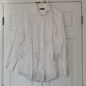 Alfani White Dress Shirt with Subtle Gray Pattern